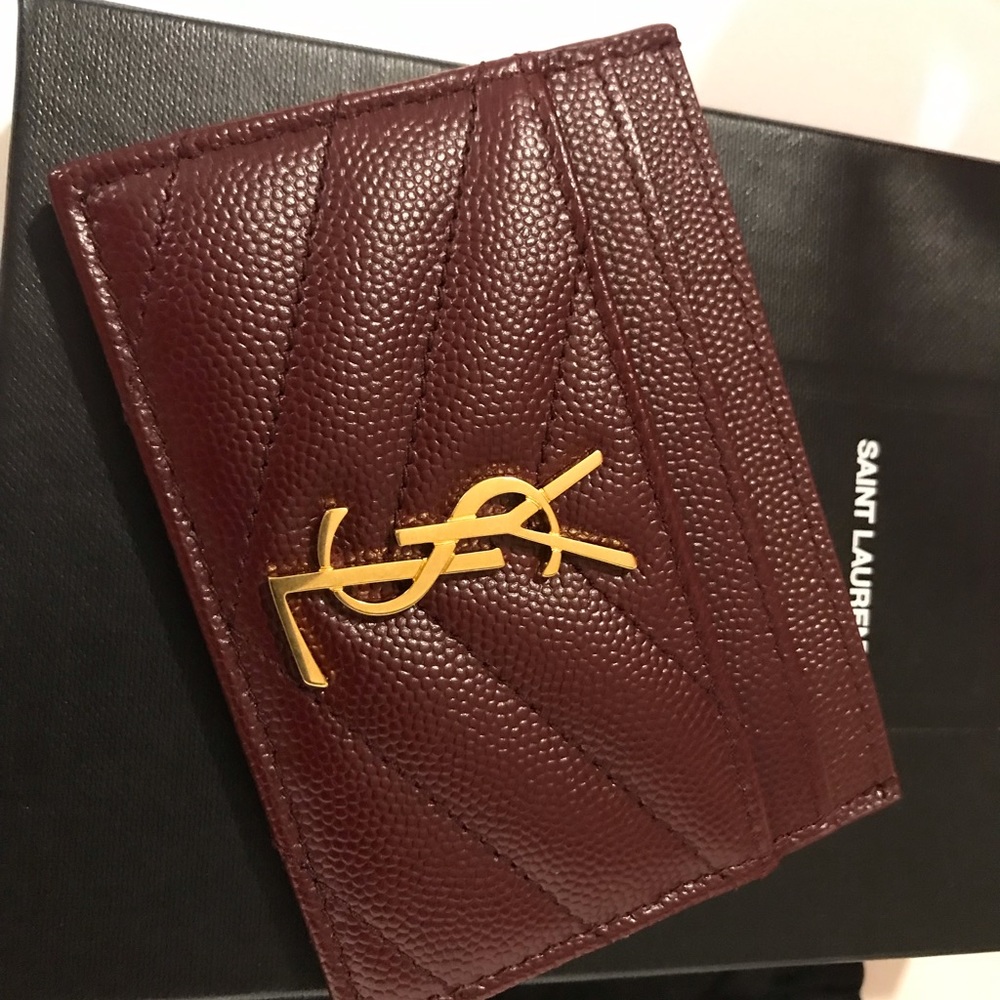 New!! Saint Laurent Card Holder in Burgundy - Picture 2 of 3